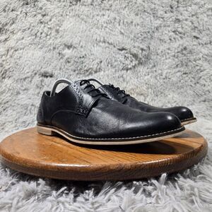 Franco Fortini Men Size 10.5 Black Leather Plain Toe Striped Inside Dress Oxford